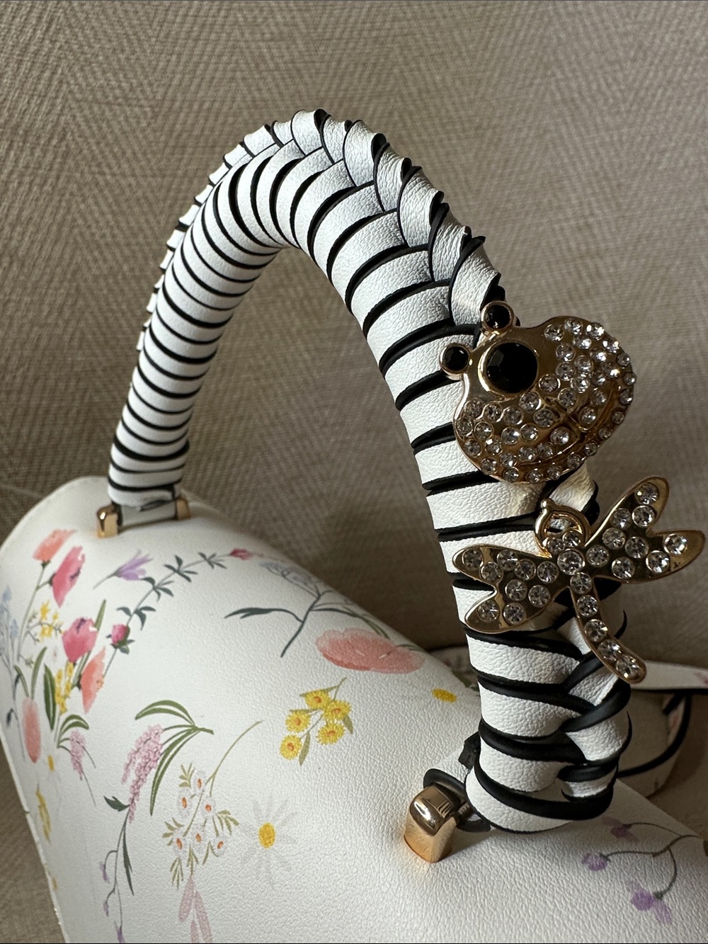 ALDO White Floral Satchel with Striped Wrapped Handle With Butterfly and Bee 🐝 - Picture 15 of 15